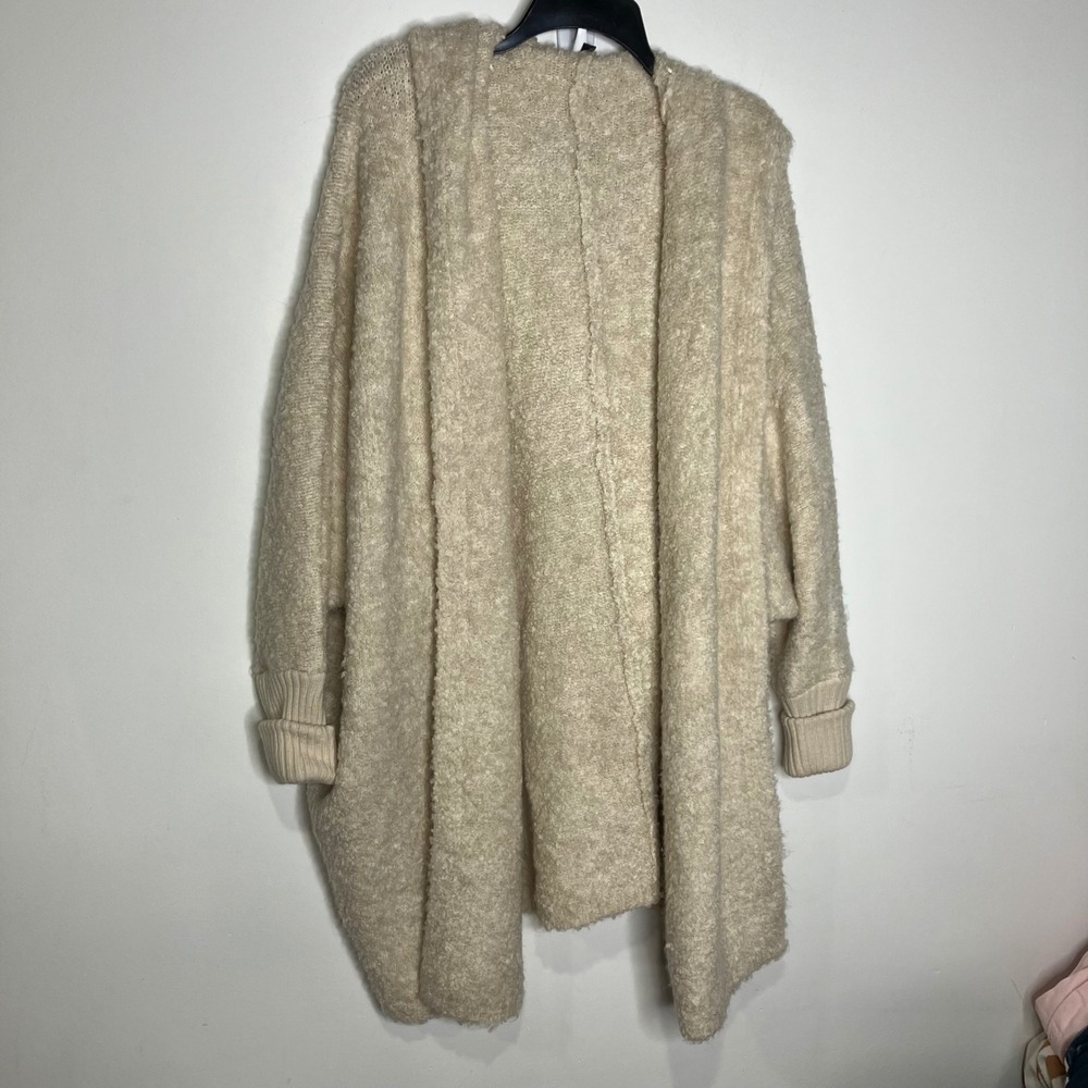 Steve Madden cream tan oversized fuzzy open cardigan with hood womens size small